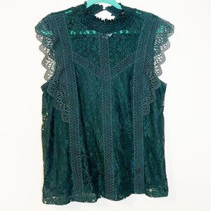 Emerald Green Lace Blouse | High Neck | Romantic Victorian Style XL